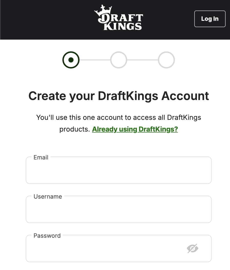 DraftKings sign up page.
